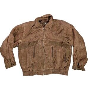 VTG Greg Bell Leather Bomber Jacket Brown Zip Front Pockets Mens XL Korea GUC